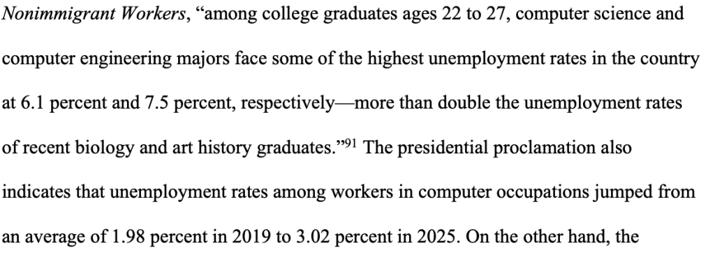 DHS proposed OPT rule excerpt on unemployment rates for recent computer science and computer engineering graduates